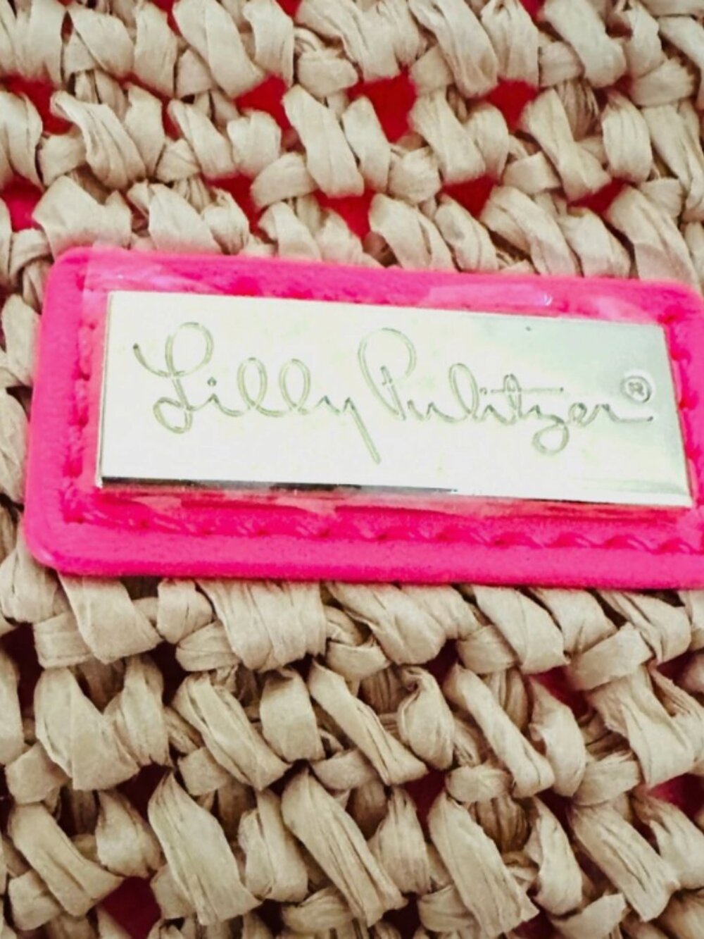 Lilly Pulitzer Straw Tote Handbag NIP Neon Tassel Charm - Picture 4 of 6